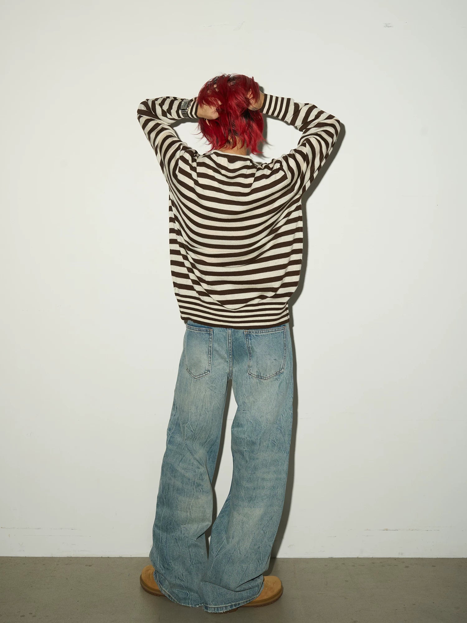 Contrast Stripe Wool Knit High-Neck Cardigan