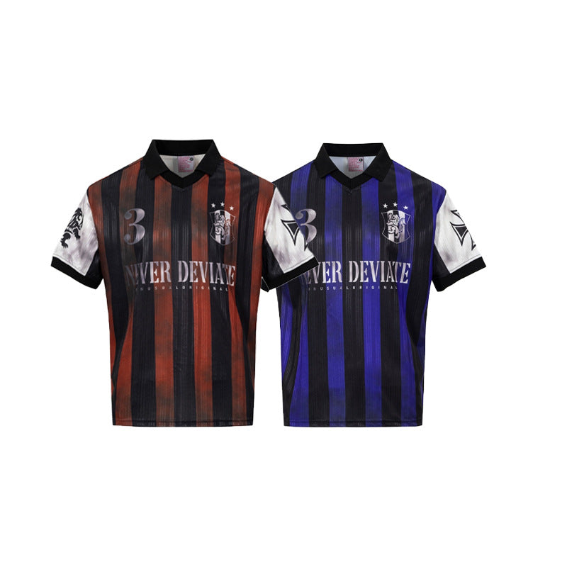 Striped Polo Collar Sporty Short Sleeve T-Shirt