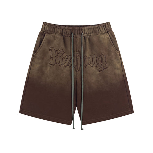 Graphic Letter Design Washed Tie-Dye Short - brown / M