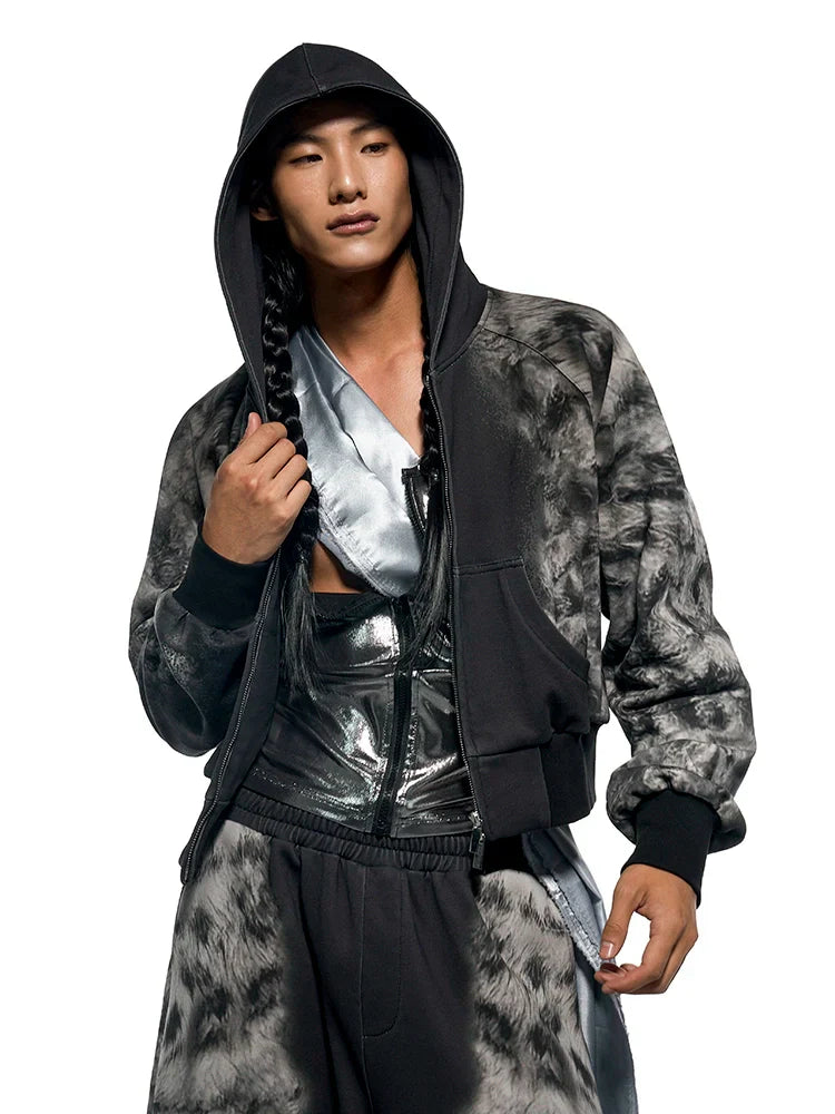 Leopard Print Short Hoodie & Sweatpants & Half Sweatpants Setup