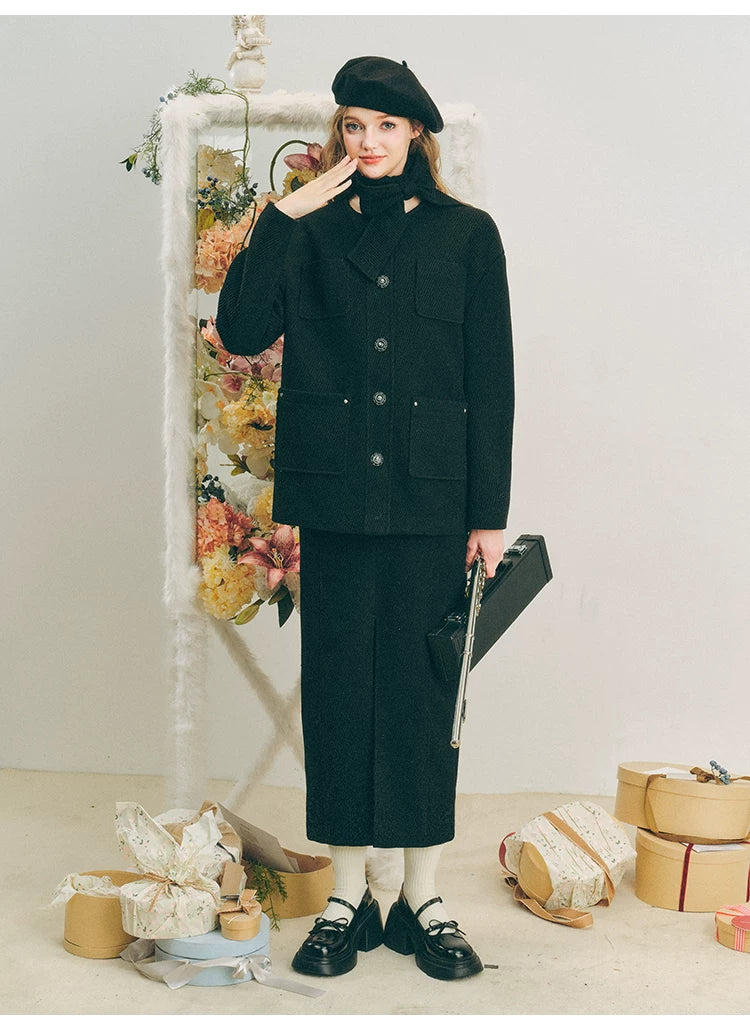 Oversize Corduroy Jacket & Ankle-Length Skirt Setup