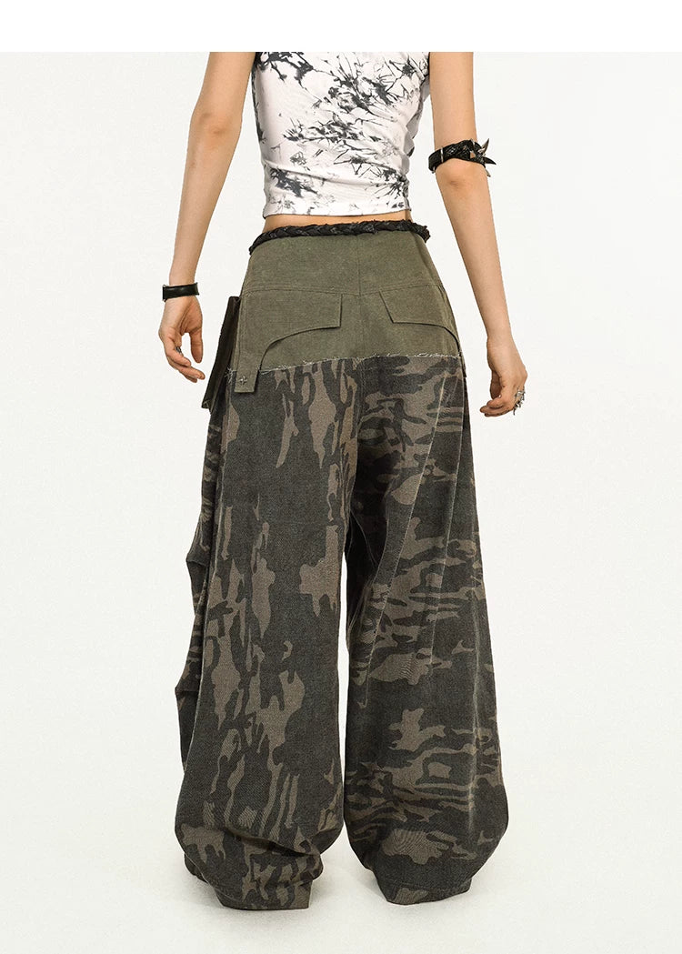 Heavy Craft Camouflage Multi-Pocket Wide Leg Cargo Pants