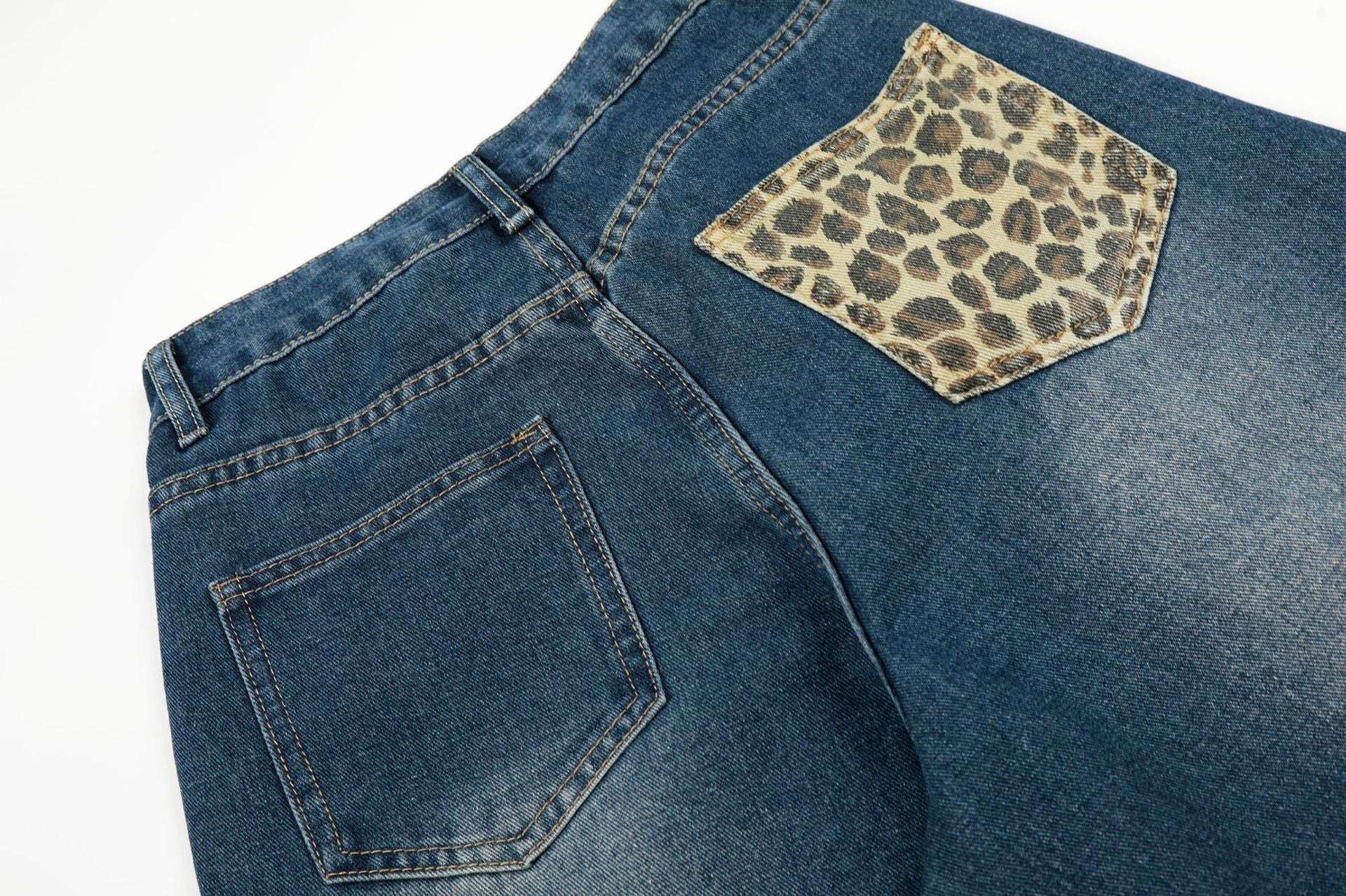 Leopard Print Cross Wide Leg Denim Jeans
