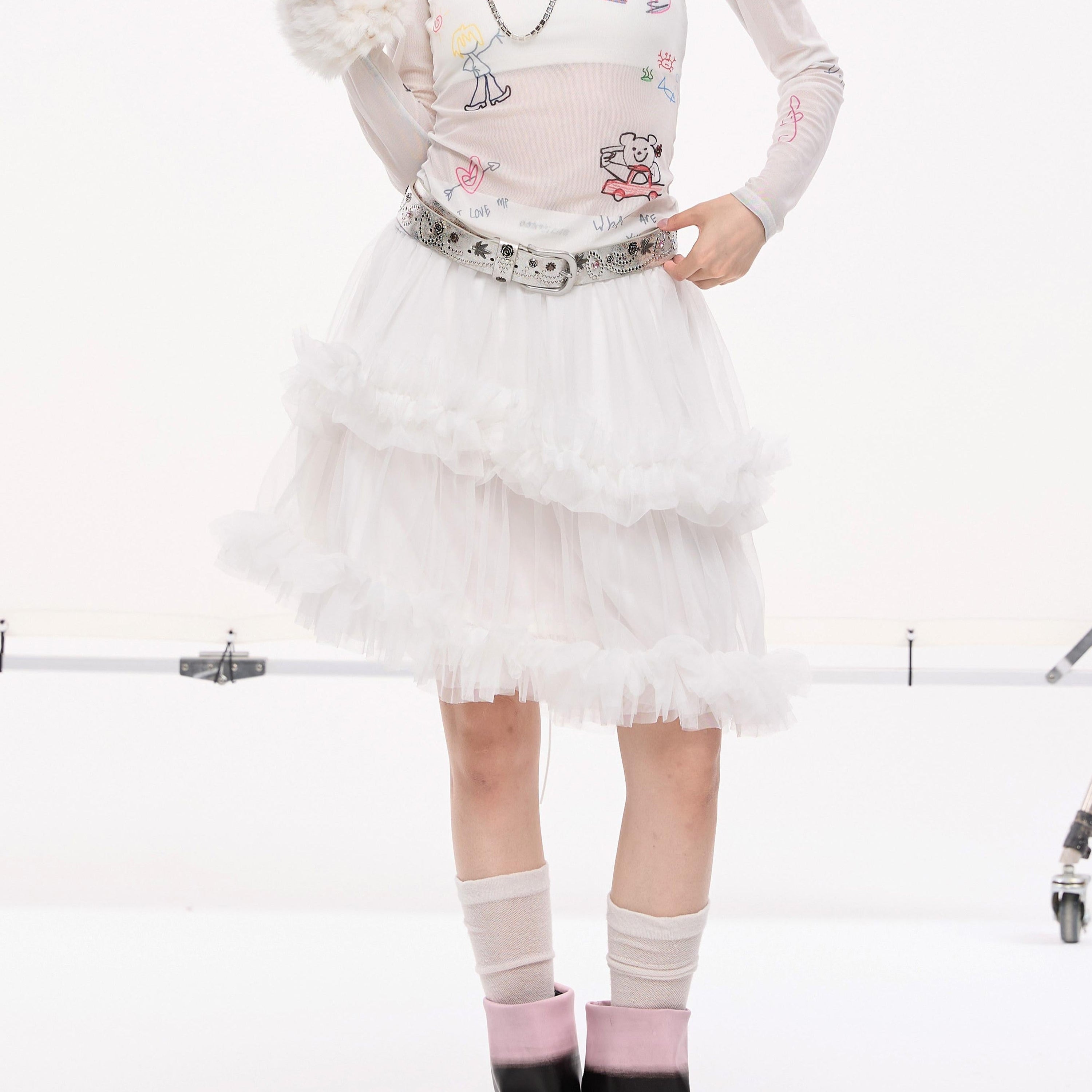 Asymmetrical Heavy Tulle Puff Short Skirt
