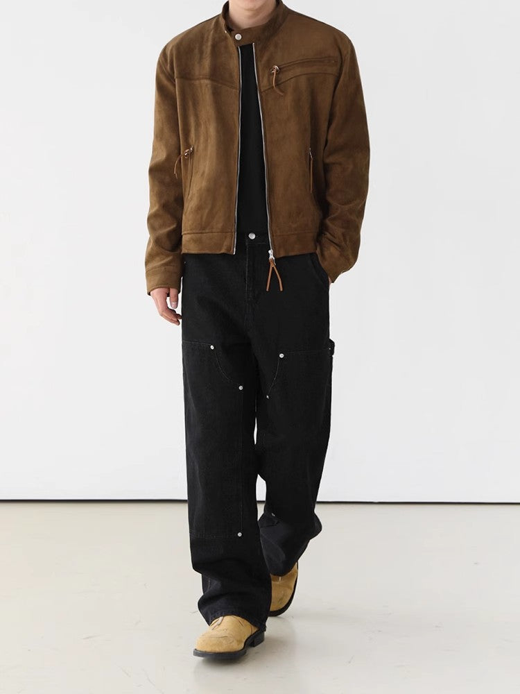 Stand Neck Suede Short Jacket