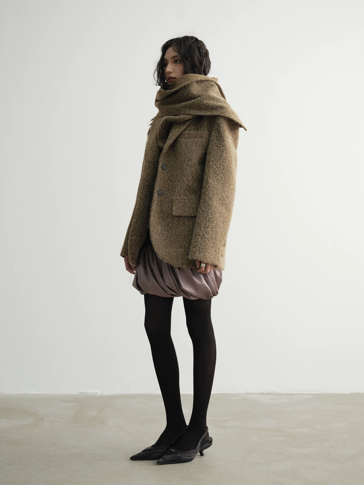 Detachable Scarf Tailored Jacket