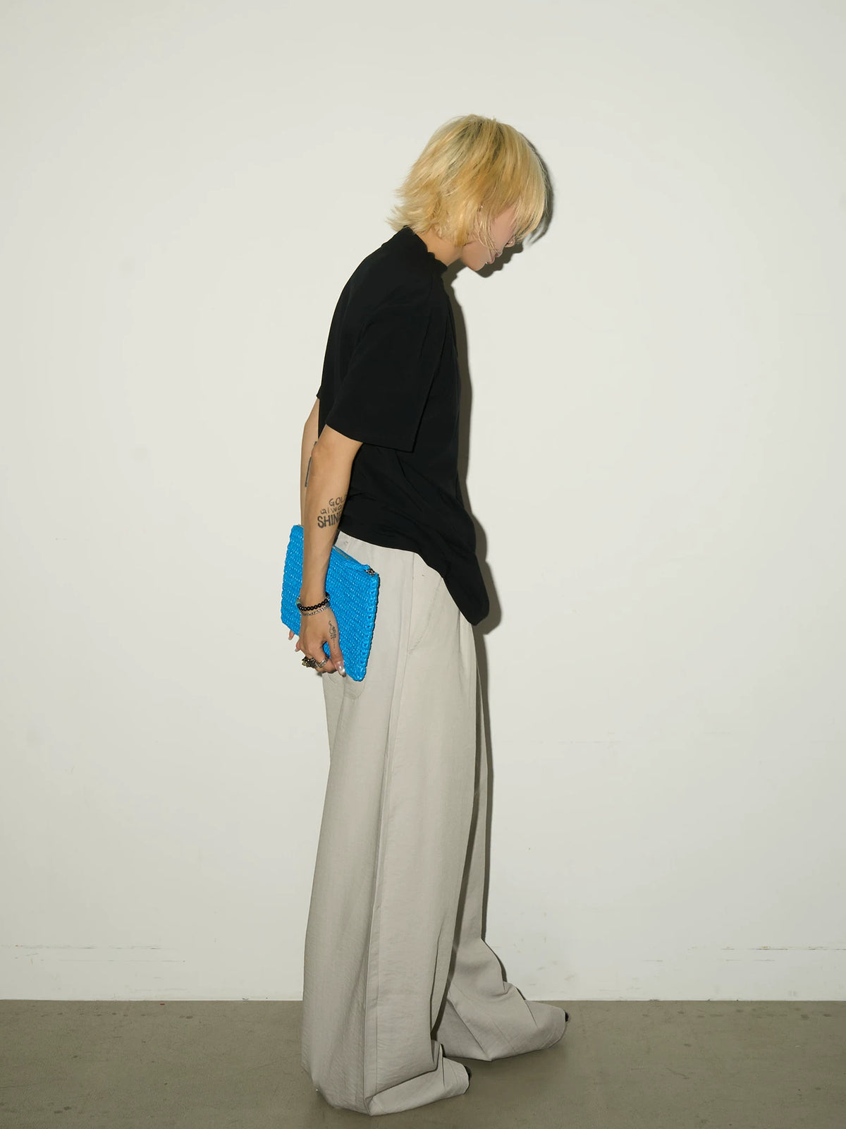 Pleats Elastic Waist Wide Leg Trousers