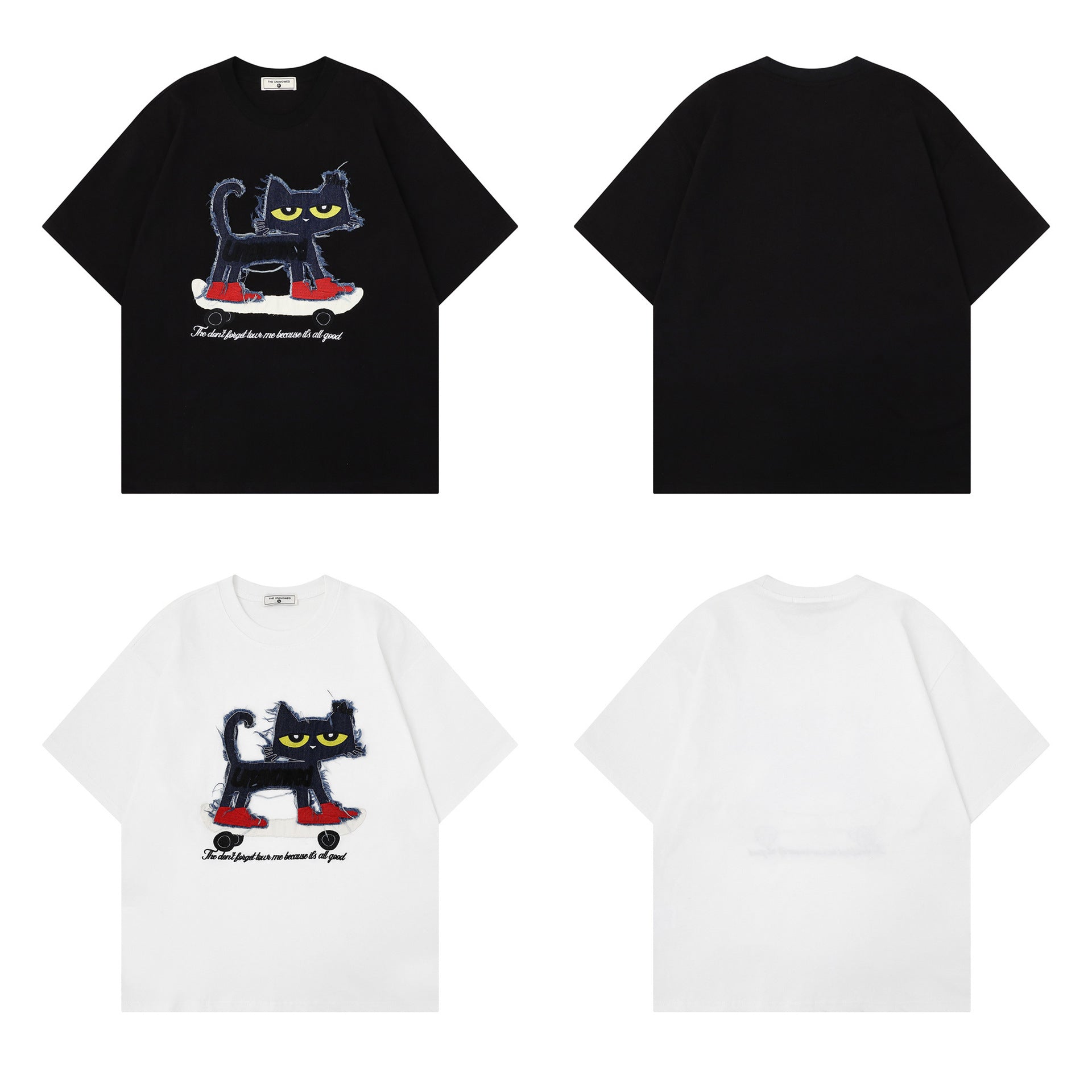 Cat Applique Embroidery Short Sleeve T-Shirt