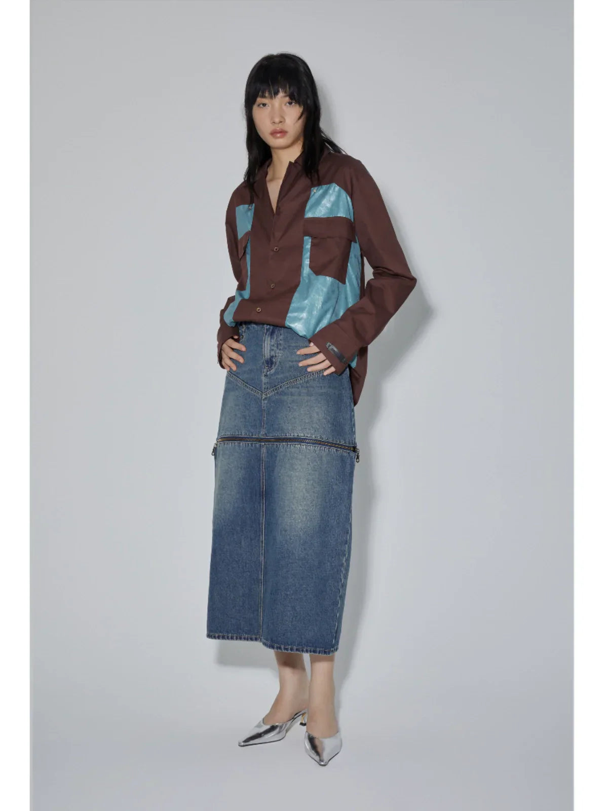 Colorblock Patchwork Long Sleeve Shirt