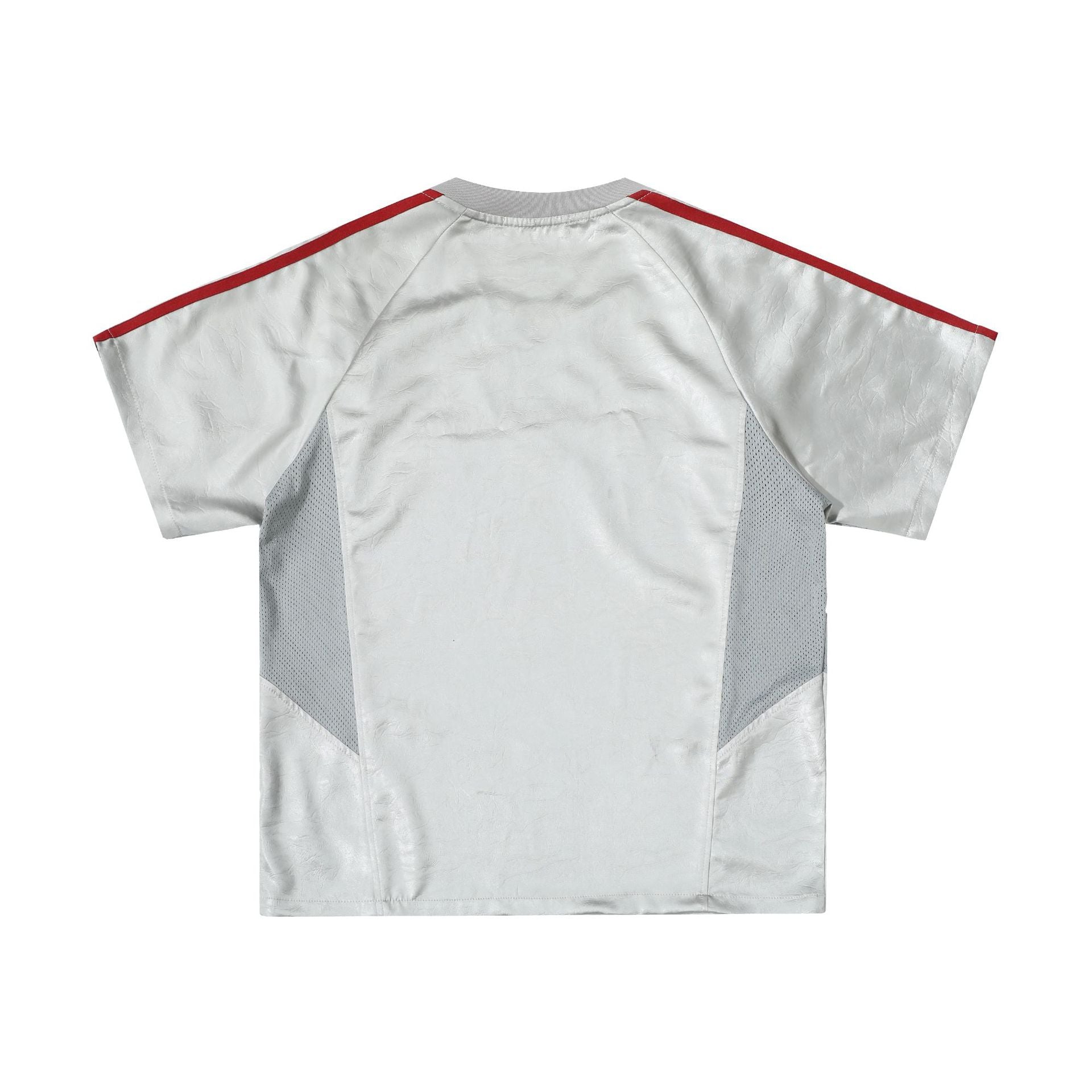 Chest Emblem PU Leather Stitching V-Neck Oversize Short Sleeve T-Shirt