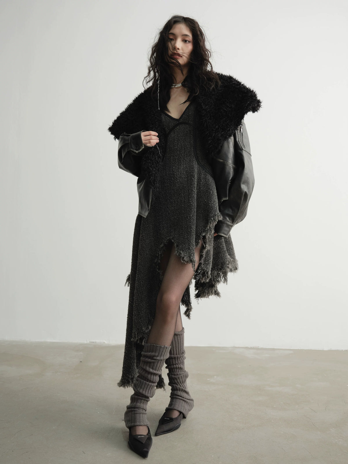 Big Hairy Collar PU Leather Jacket