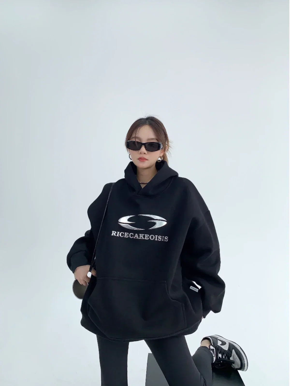 Silver Logo Print Oversized Hoodie