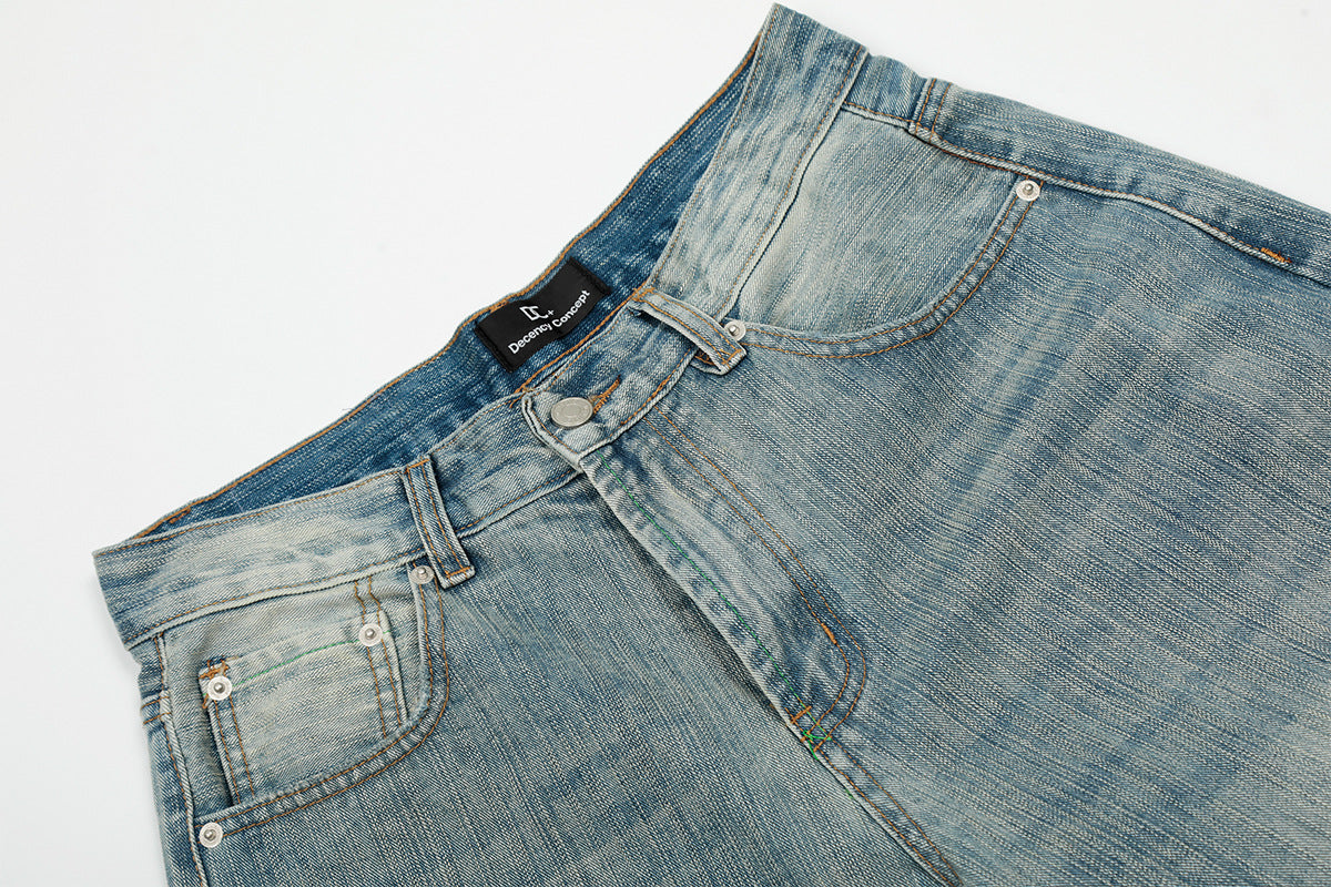 Washed Pleats Curved Denim Jeans