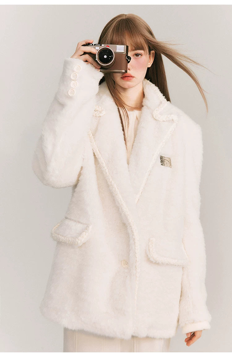 Loose Plain Fake Woolen Jacket