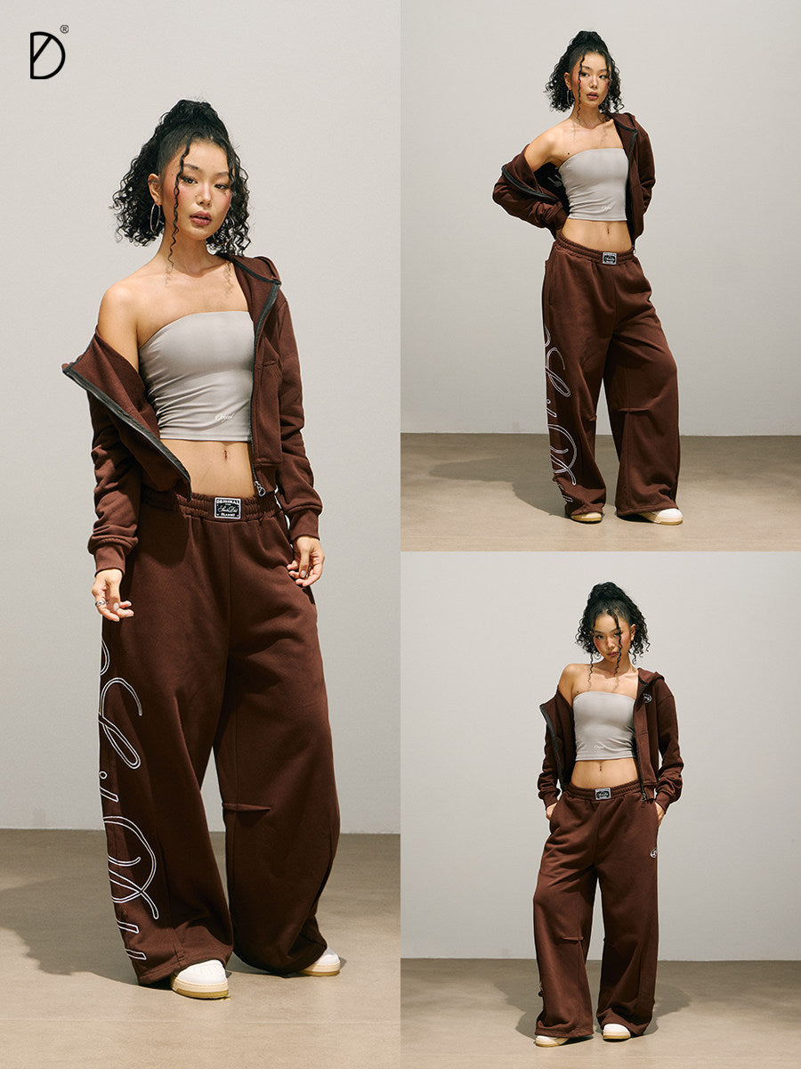 Logo Print Zip Hoodie & Logo Print Wide Leg Sweatpants Setup