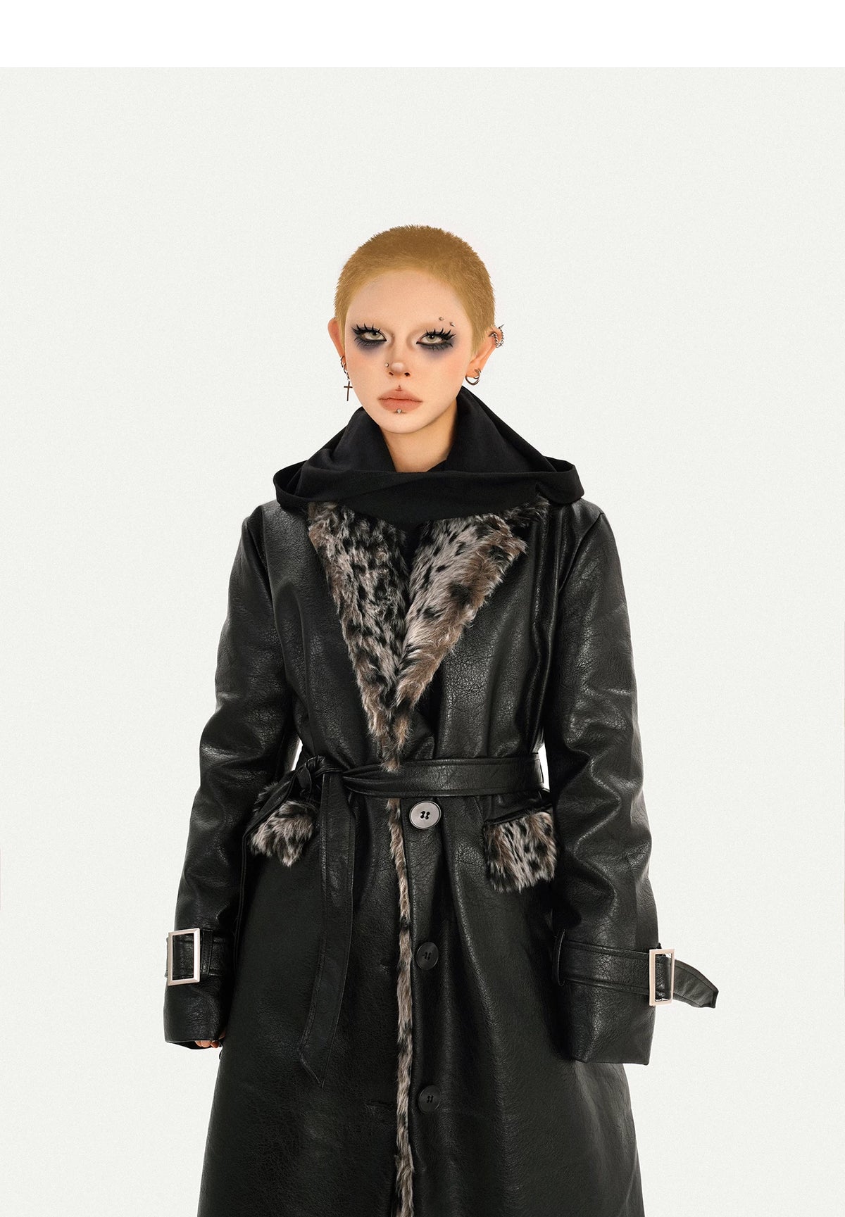 Leopard Print Fake Fur Collar Oversize Coat