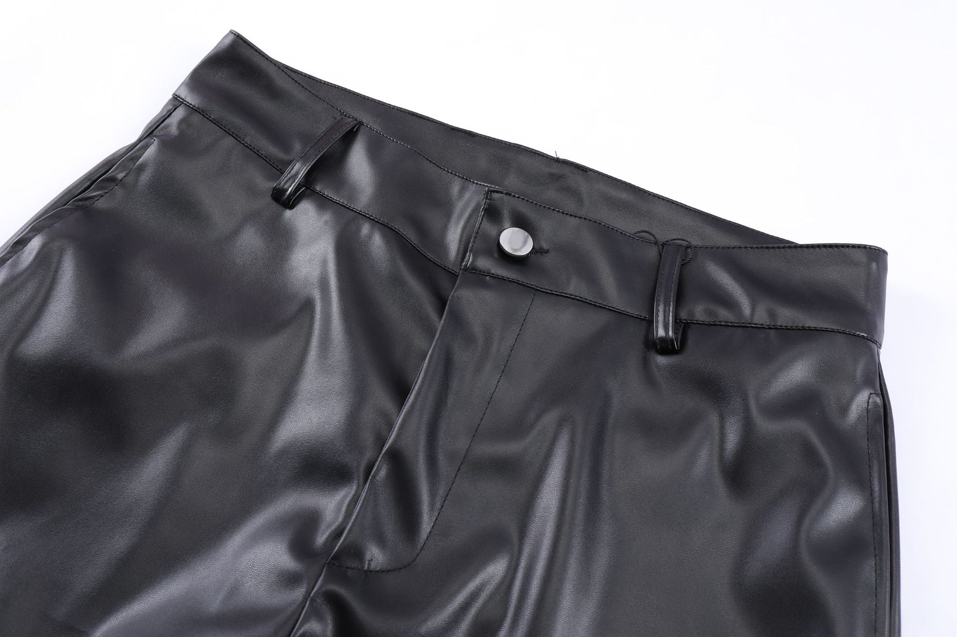 PU Leather Pleats Straight Pants