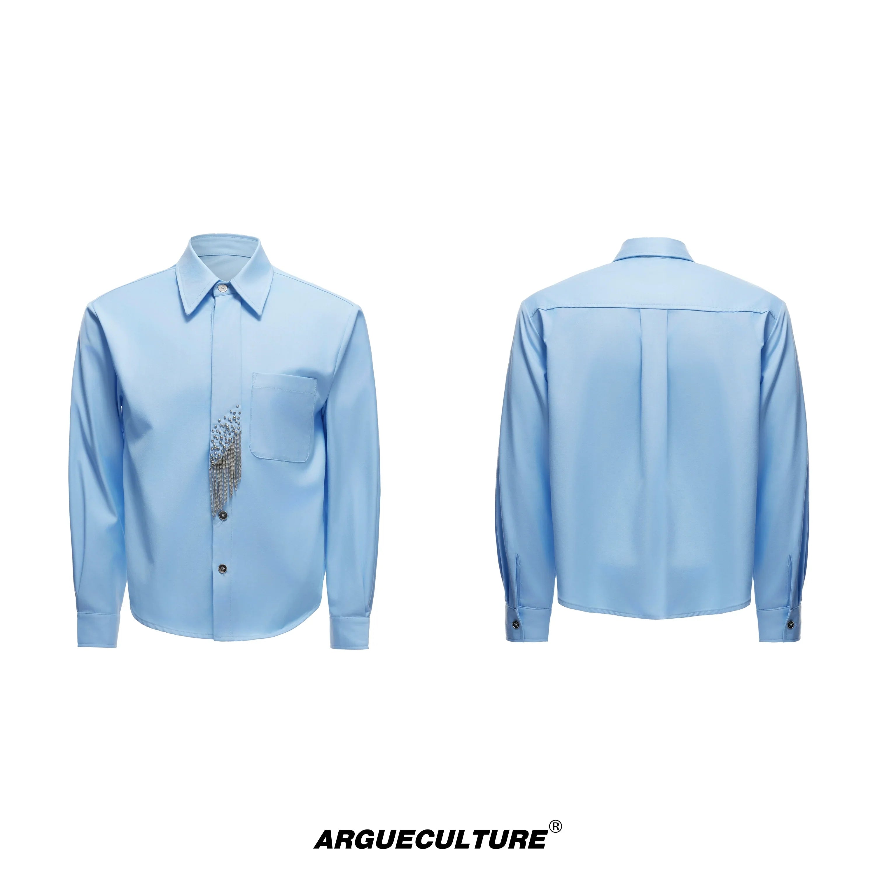 Plain Color Long Sleeve Shirt & Tie