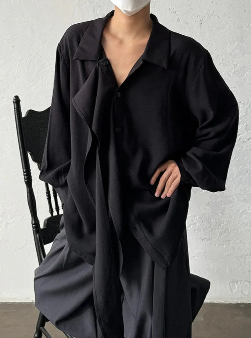 Ribbon Design Linen Long Sleeve Shirt