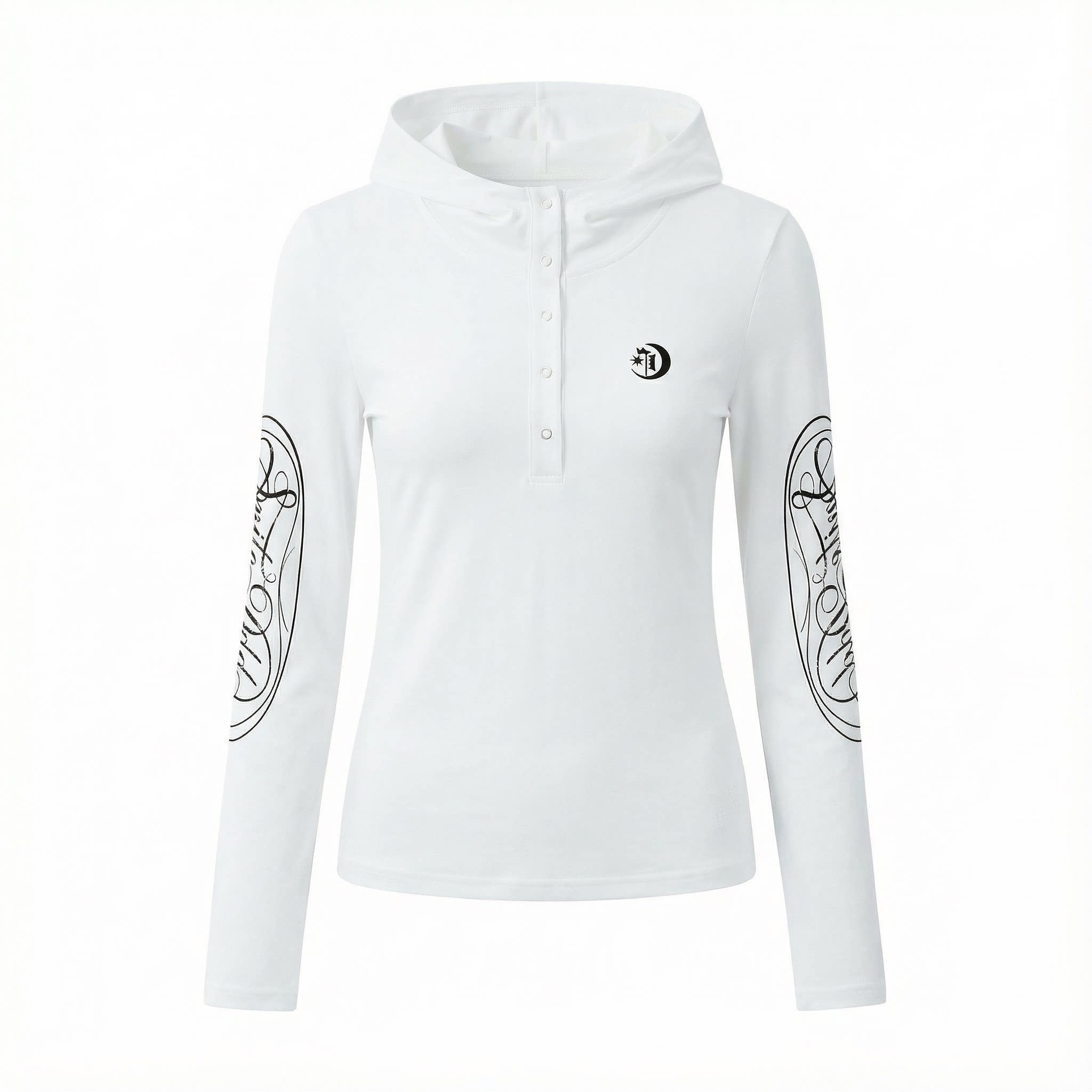 Hooded Button Print Long Sleeve T-Shirt