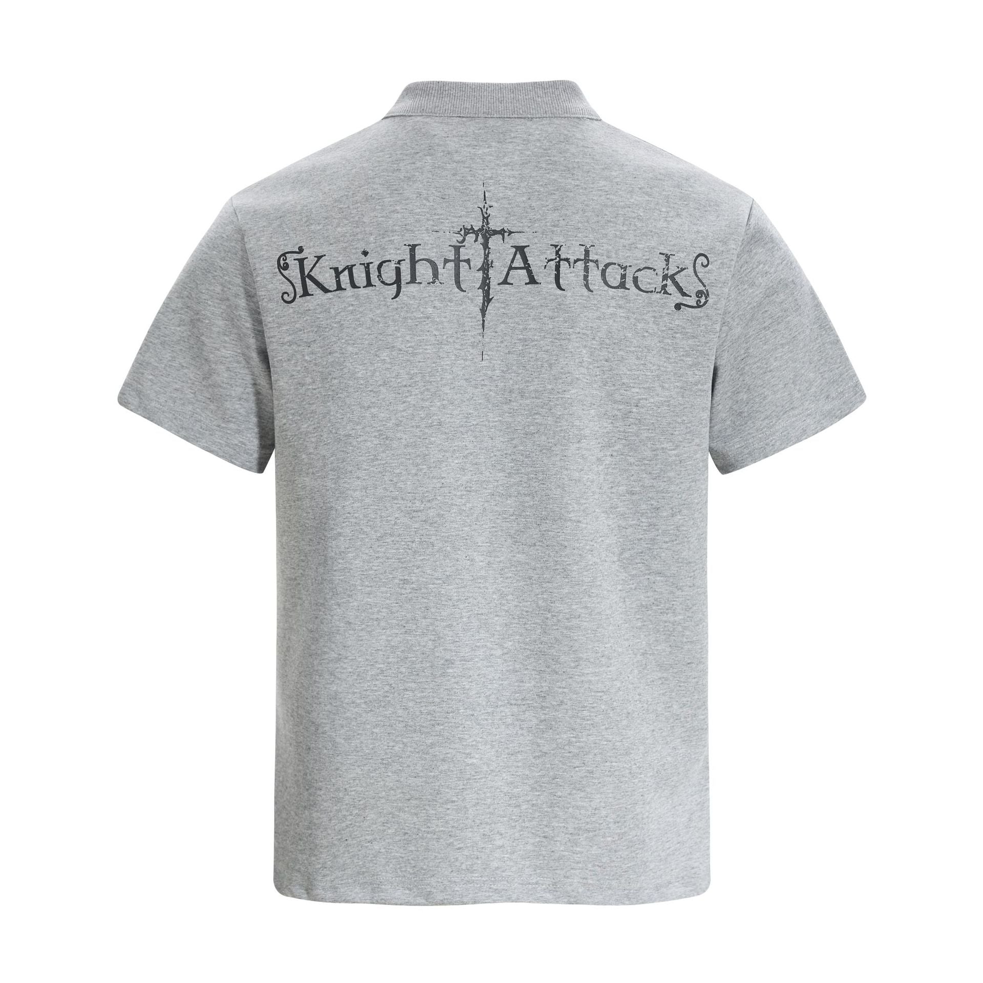 High-Neck Knight Graphic Short Sleeve Polo Shirt