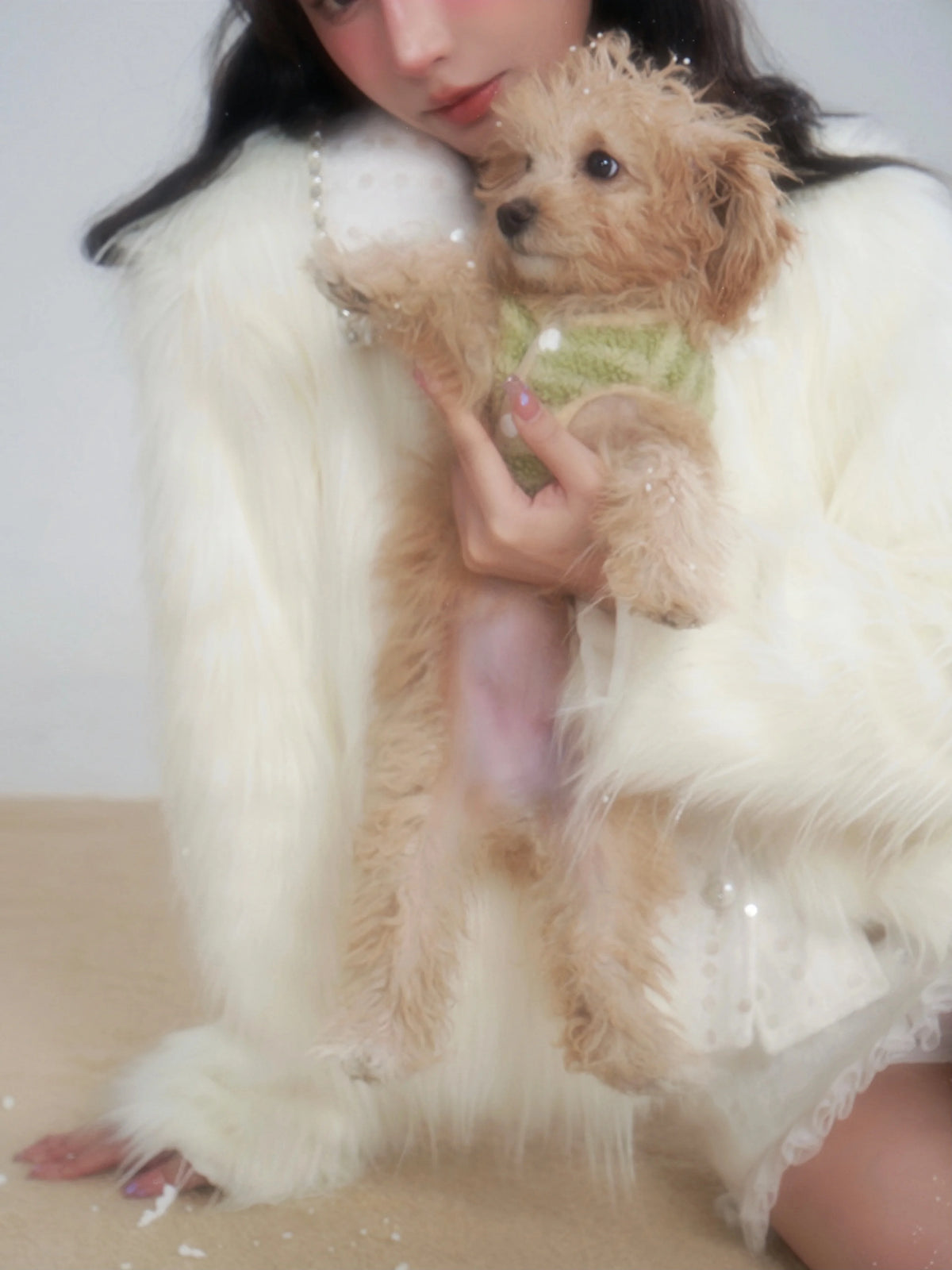 Eco Fur Warm Jacket & Short Skirt & Long Skirt Setup