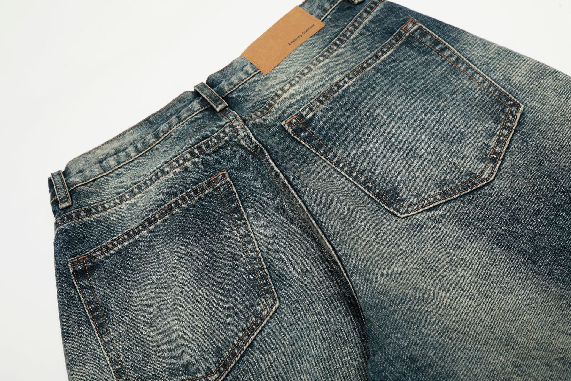 Damage Whisker Wash Straight Denim Jeans