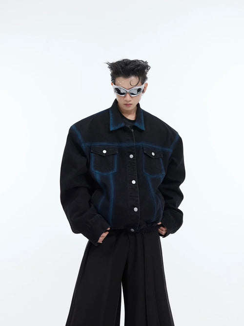 Jeansjacke mit Retro-Waschung und Farbverlauf - Schwarz / S