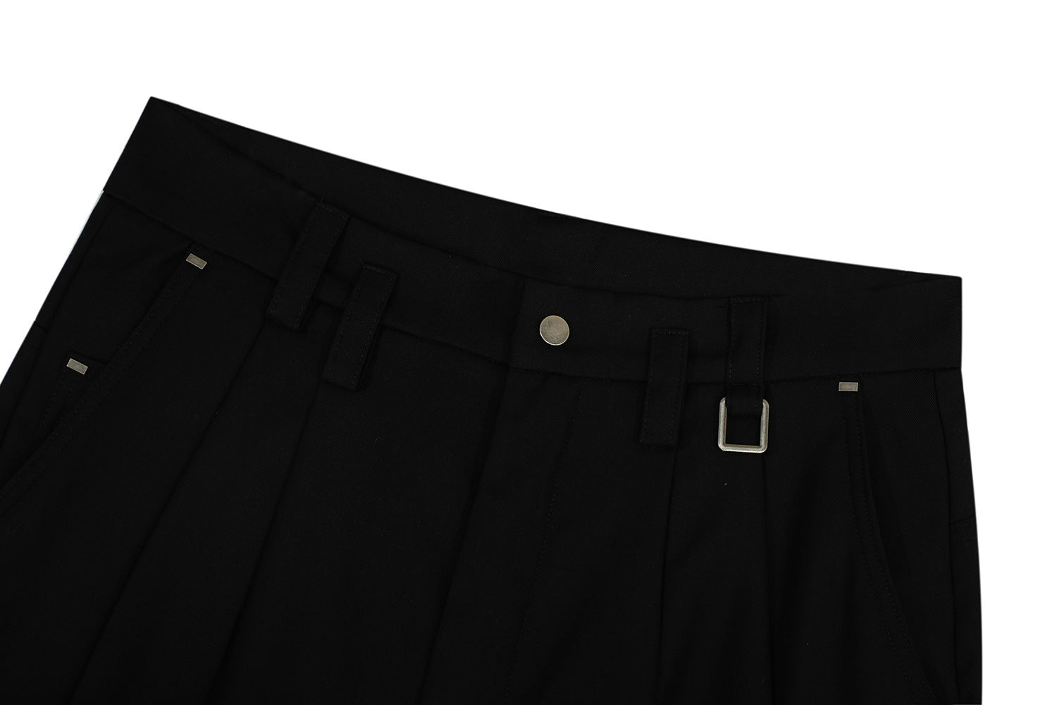 Metal Buckle Pleats Wide Leg Pants