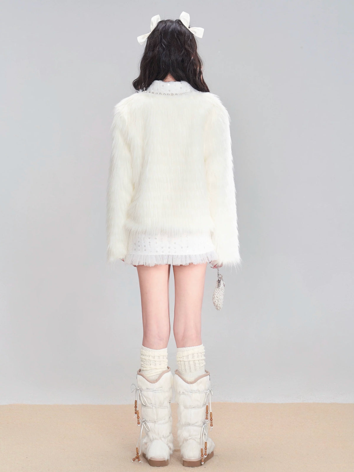 Eco Fur Warm Jacket & Short Skirt & Long Skirt Setup