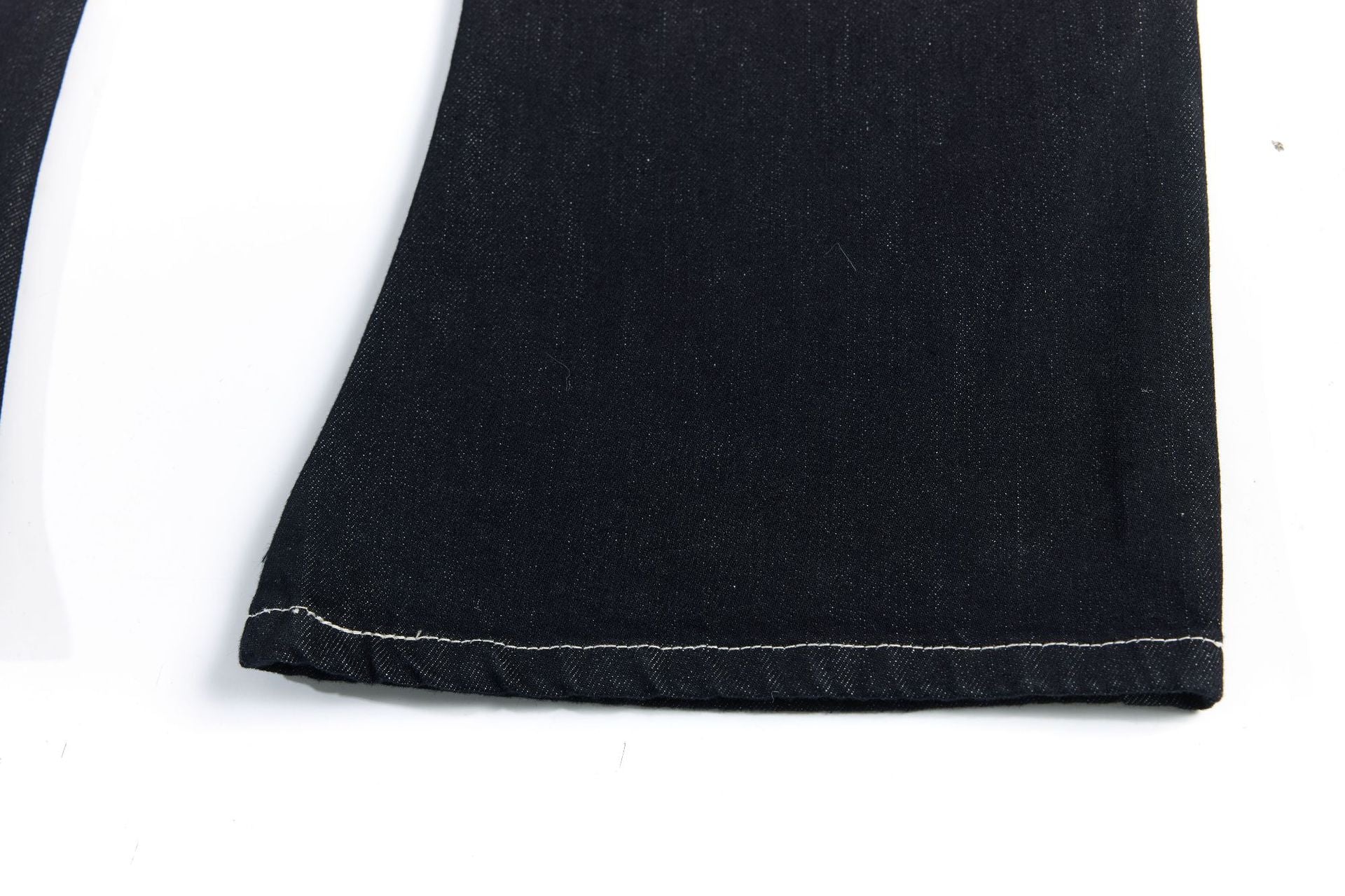 Color Block Embroidery Wide Leg Curved Denim Jeans
