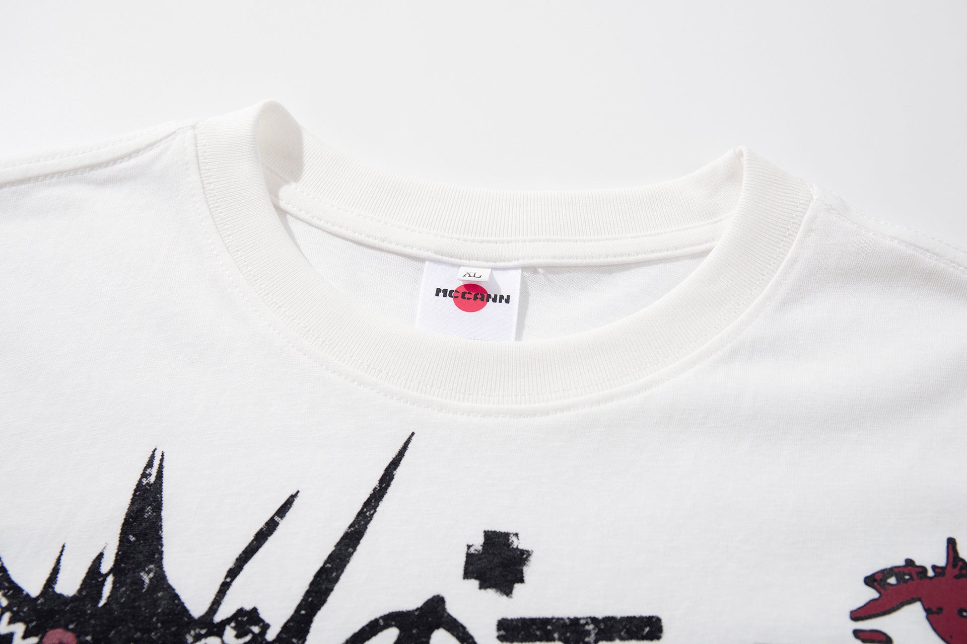 High-Neck Graphic Print Cotton Short Sleeve T-Shirt
