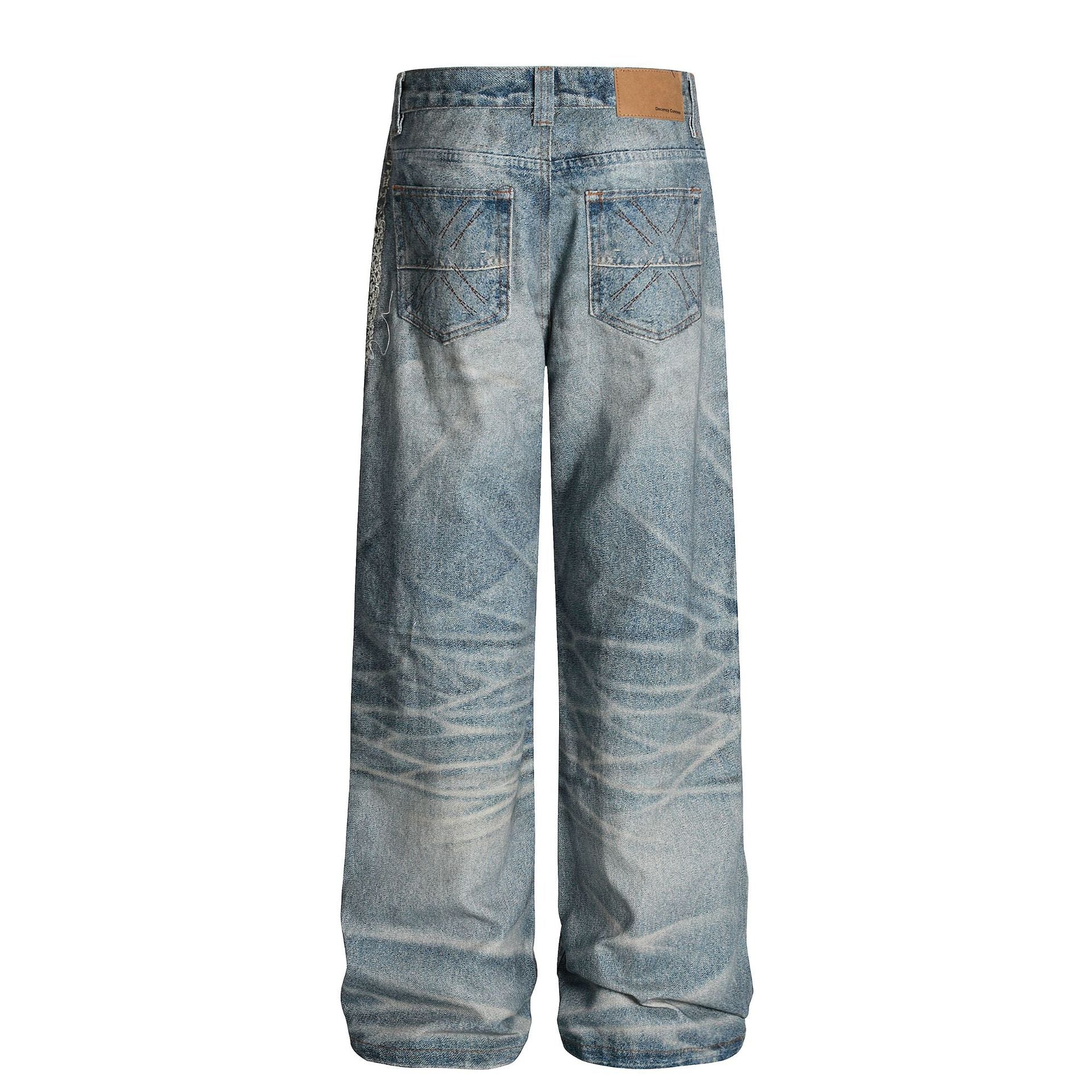 Digital Print Chain Wide Leg Denim Jeans
