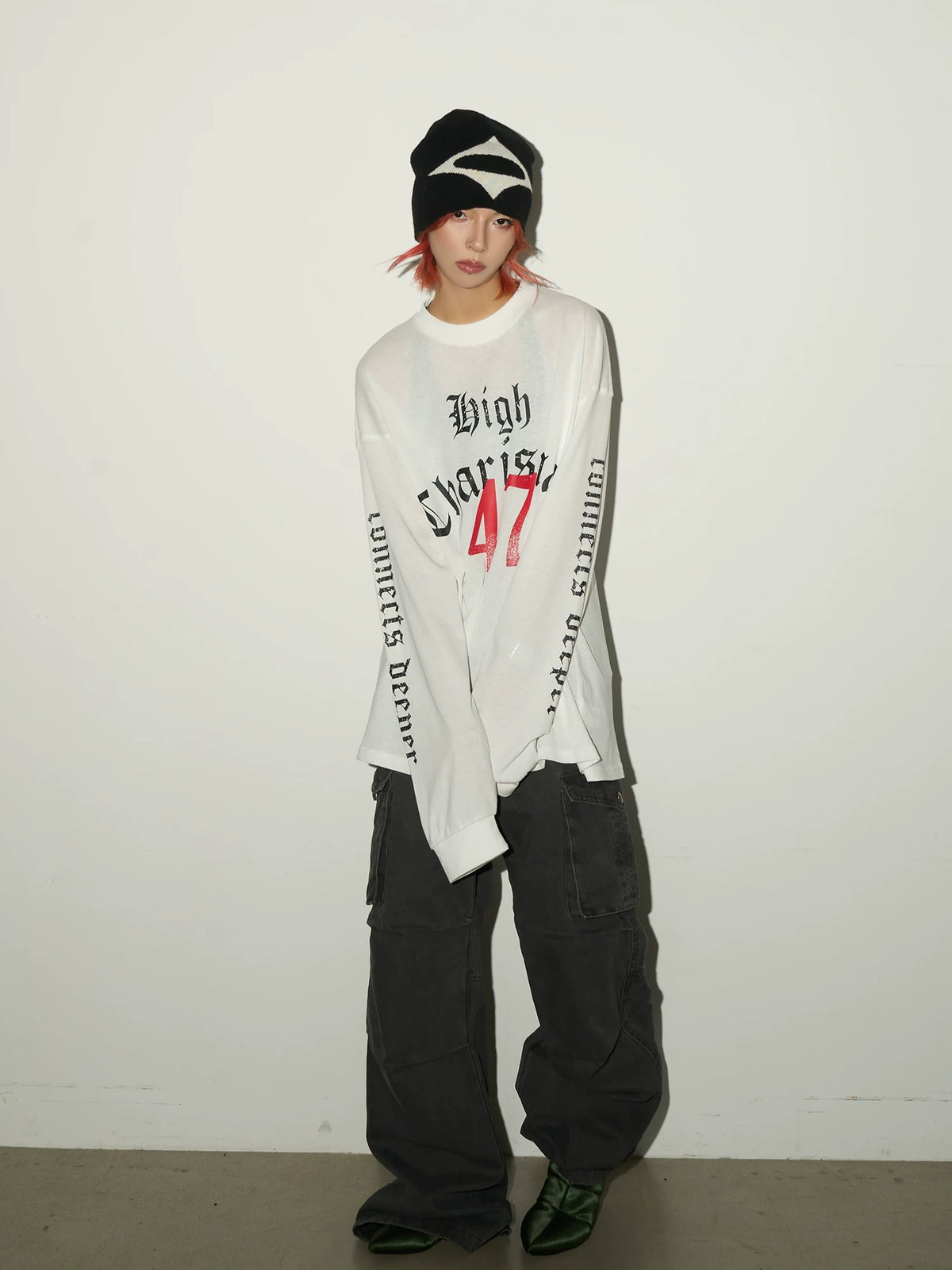 Gothic Print Damage Long Sleeve T-Shirt