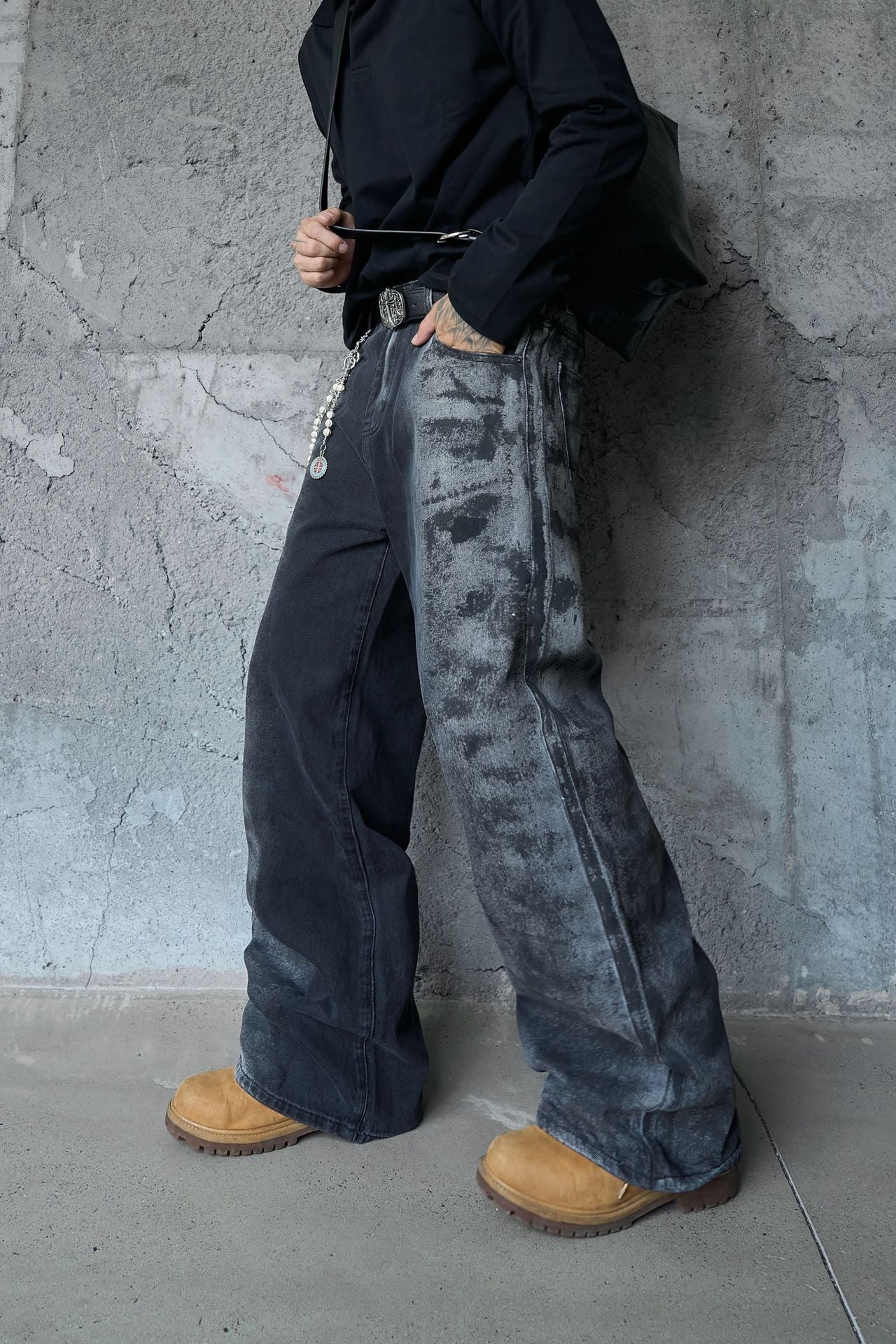 Washed Wide Leg Denim Jeans