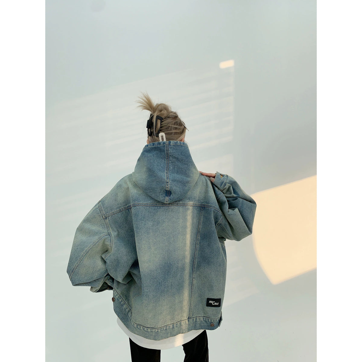 Sweat à capuche en jean oversize