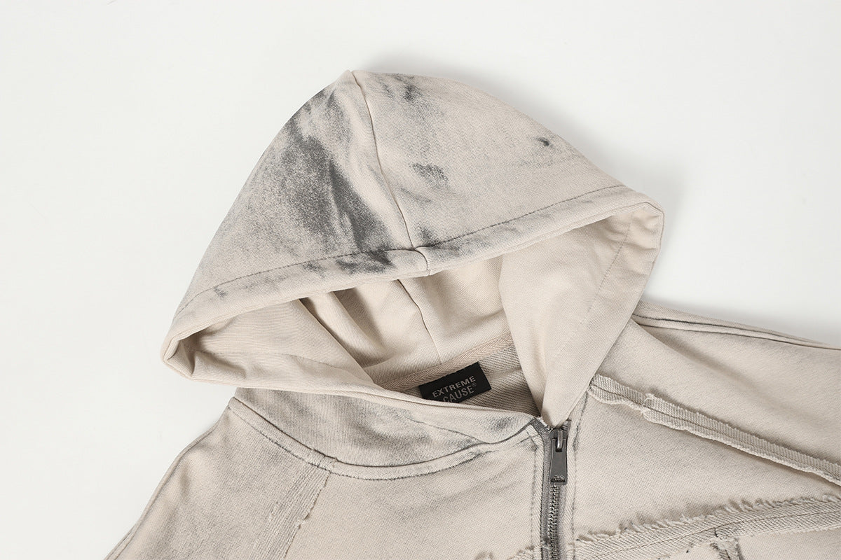 Washed Asymmetrical Zipper Detail Hoodie