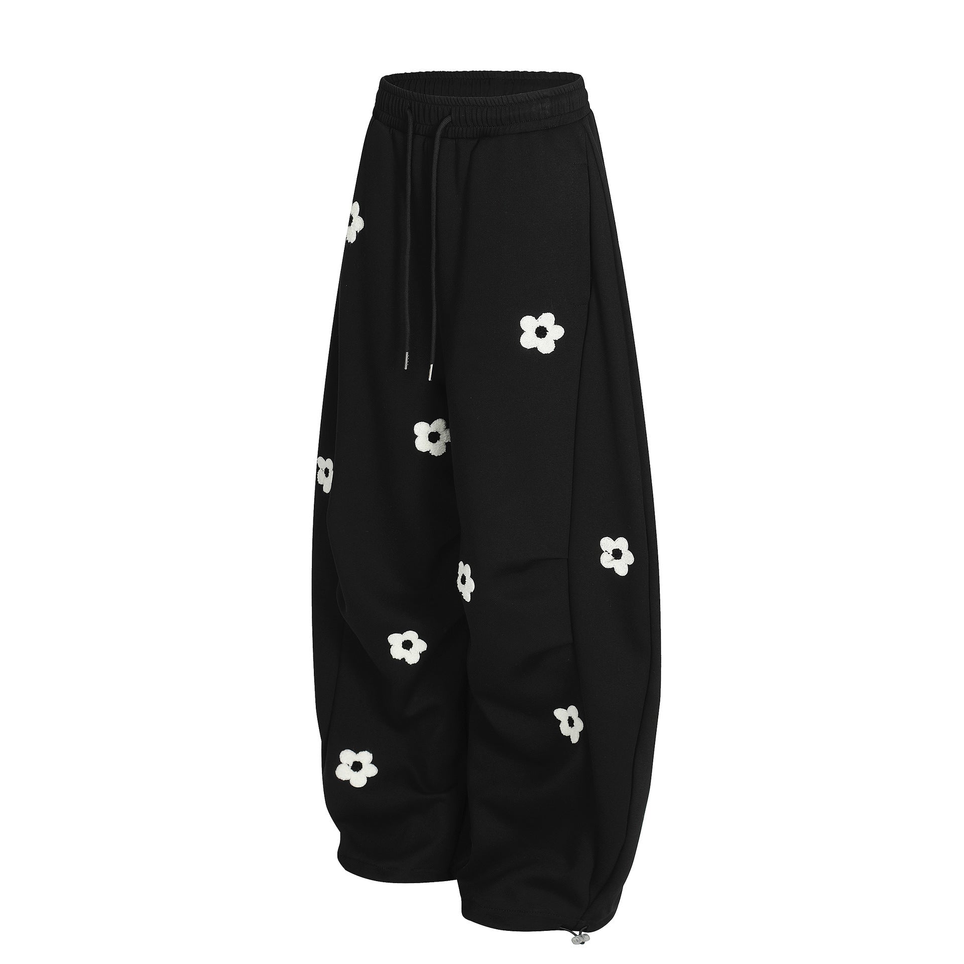 Flower Print Drawstring Wide Leg Sweatpants