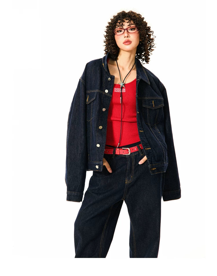 Button Oversize Denim Jacket & Wide Leg Denim Jeans Setup