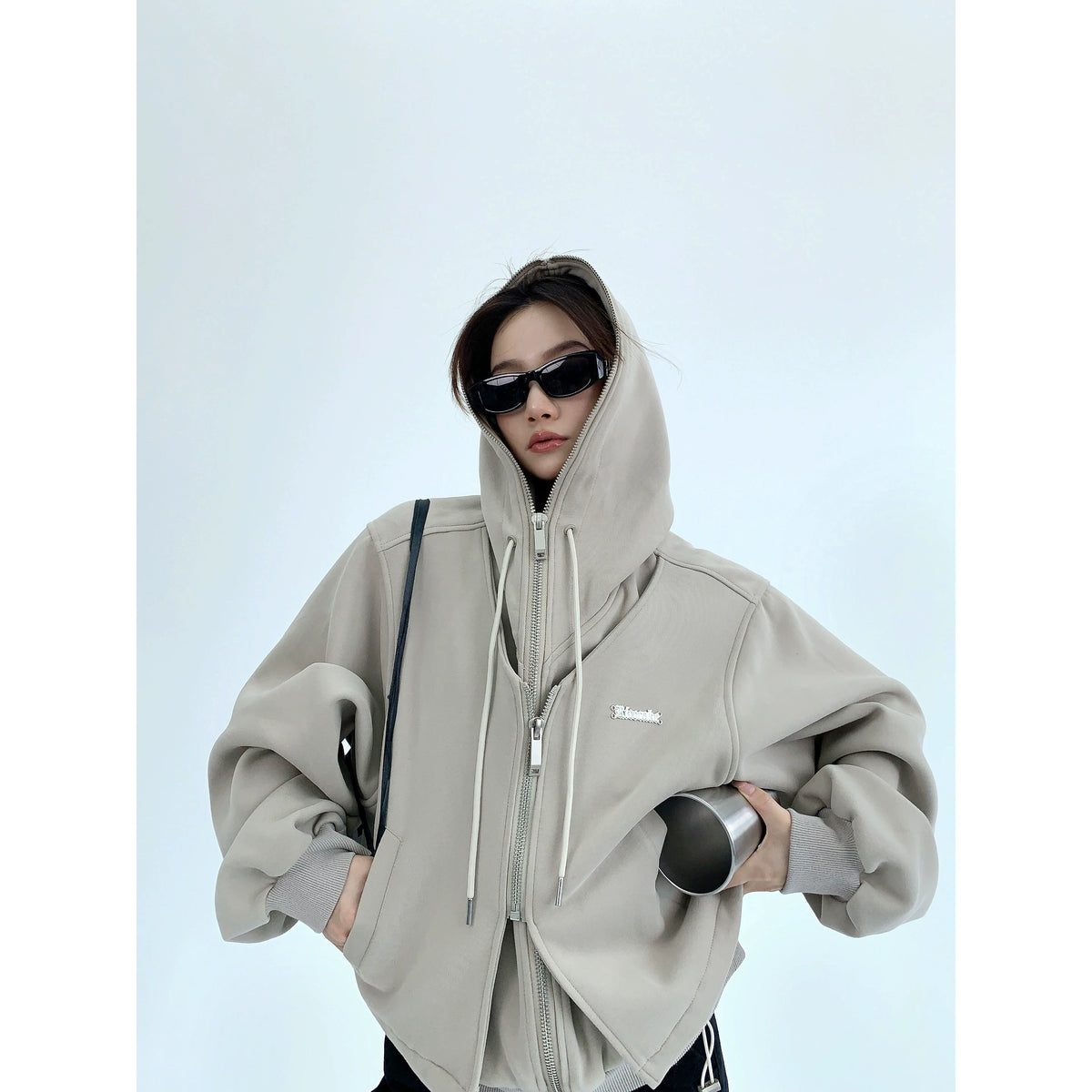 Fake Layered Zipper Hoodie