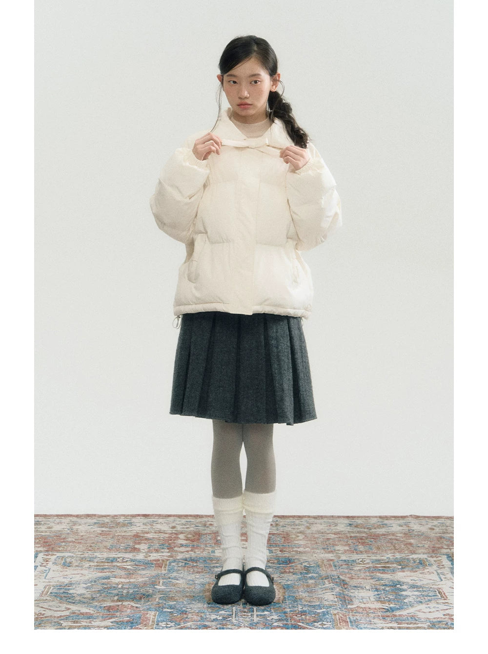 White Bowknot Puffer Jacket