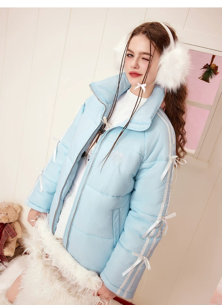 Embroidery Lace Patchwork High-Neck Oversize Puffer Jacket