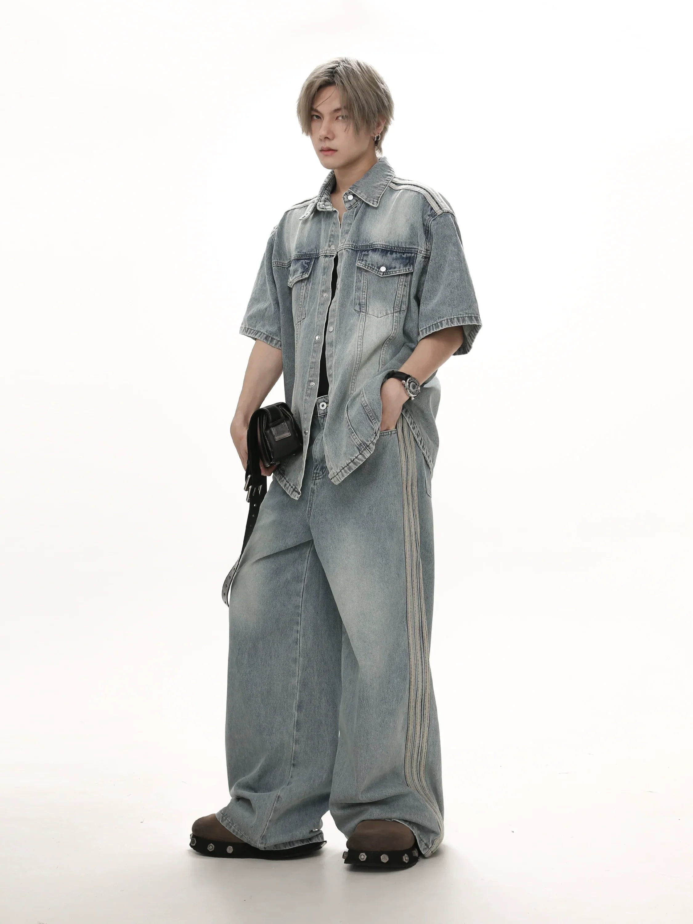 Wash Oversize Short Sleeve Denim Shirt