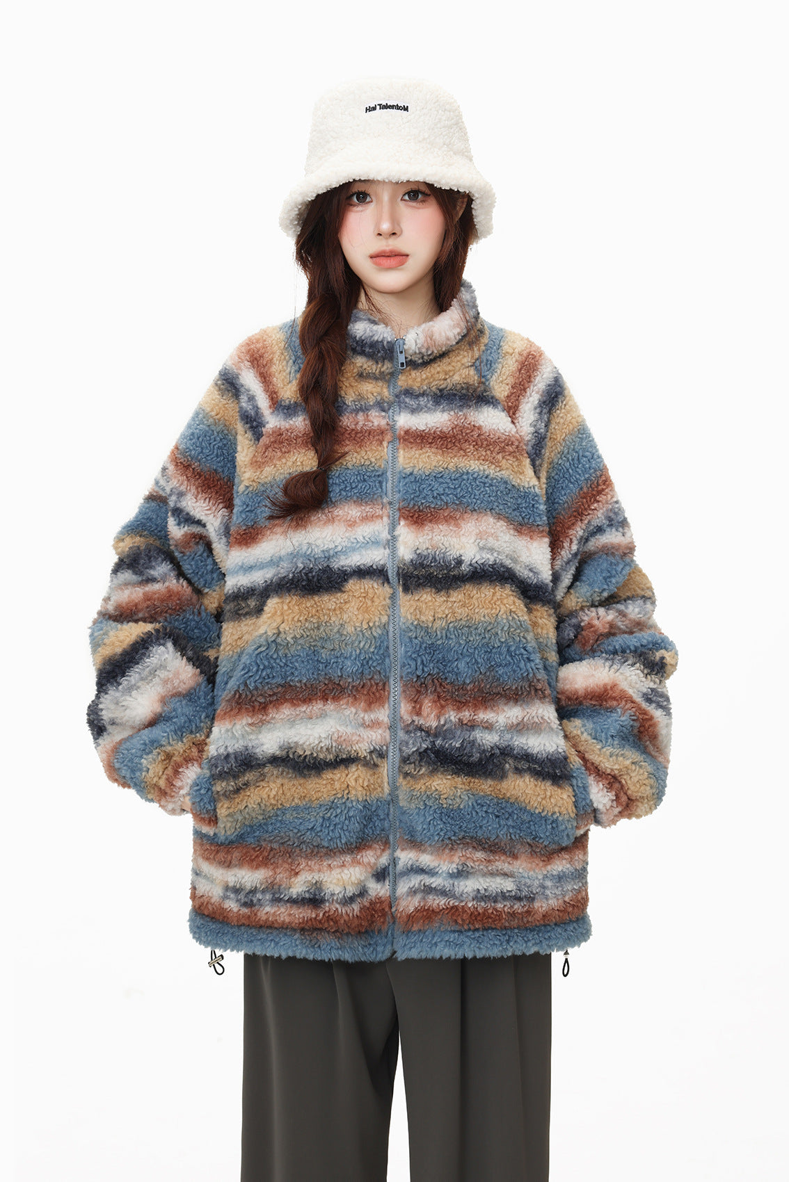 Gestreifte Sherpa Mehrfarbige Jacke