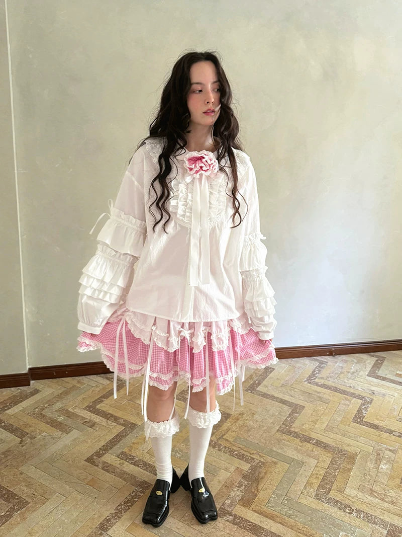 Bow Double-Layer Patchwork Half Skirt