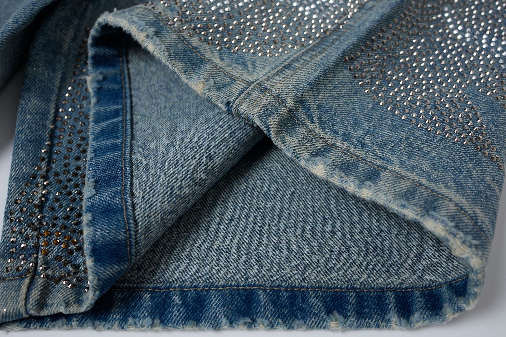 Rhinestone Camouflage Wash Denim Jort