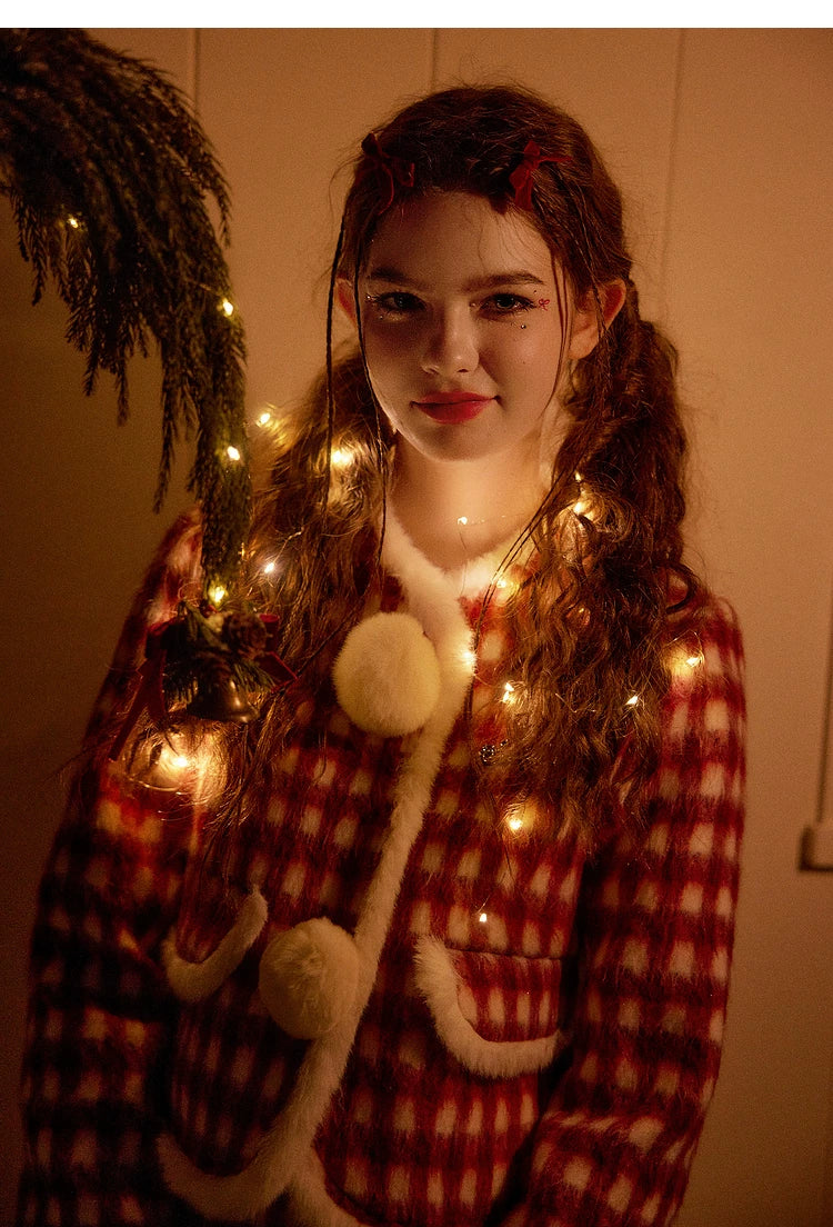 Christmas Plaid Tweed Jacket & Short Skirt Setup