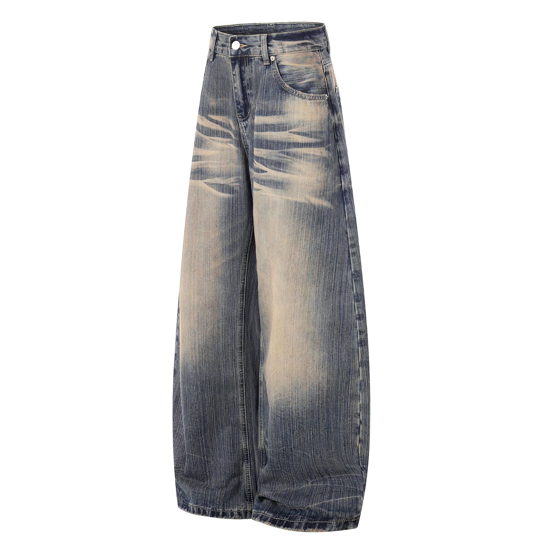 Washed Whisker Wide Leg Denim Jeans