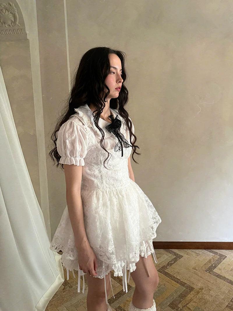 Bow Double-Layer Patchwork Half Skirt