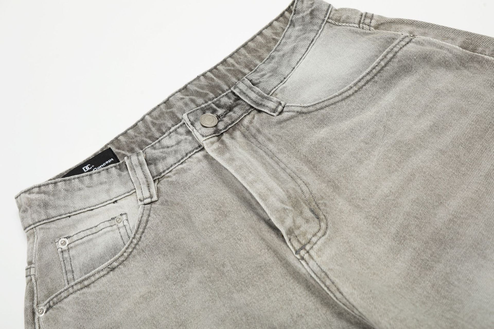 Ink Splash Damage Curved Wide Leg Denim Jeans